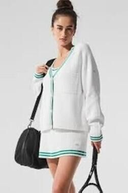 Alo Tennis Club Cardigan L Skirt S White Spruce Green Tenniscore Set Preppy Chic